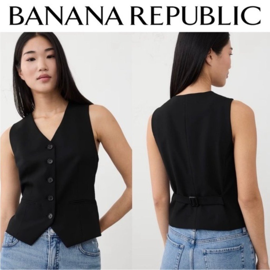 Banana Republic Hayden Black Cropped Vest Tailored Sleeveless Top Size 2 Nwt